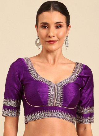 Purple Raw Silk Embroidered Work Blouse