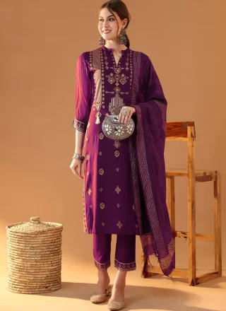 Purple Rayon Block Print Work Salwar Suit