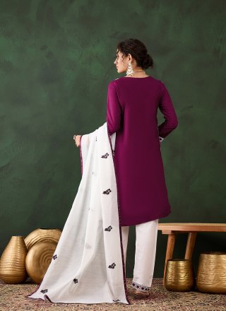 Purple Rayon Chikankari and Embroidered Work Pant Style Suit for Casual