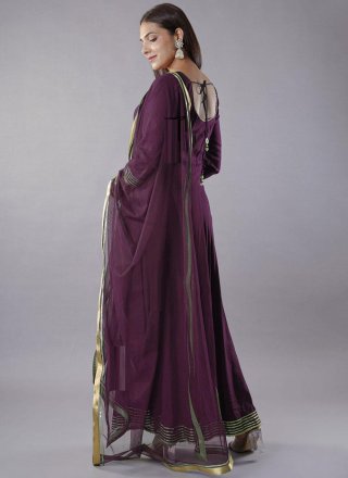 Purple Rayon Embroidered Work Anarkali Suit for Women