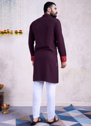 Purple Rayon Kurta Mens Wear with Fancy Work for Ceremonial