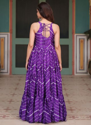 Purple Rayon Mirror and Print Work  Designer Gown for Ceremonial