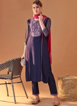 Purple Rayon Readymade Salwar Suit with Embroidered Work