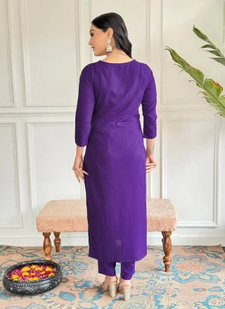 Purple Rayon Salwar Suit with Embroidered Work