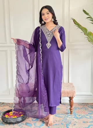 Purple Rayon Salwar Suit with Embroidered Work