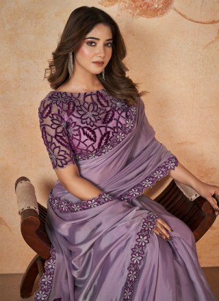 Purple Satin Silk Classic Saree