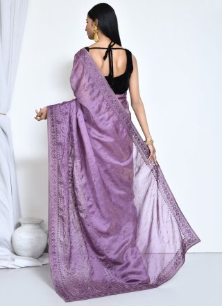 Purple Satin Silk Trendy Saree with Embroidered Work