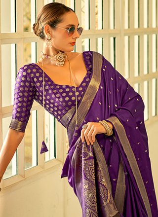 Purple Satin Silk Trendy Saree with Weaving and Zari Work