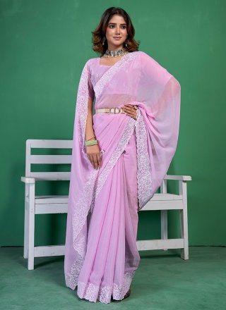 Purple Shimmer Classic Sari with Thread Work