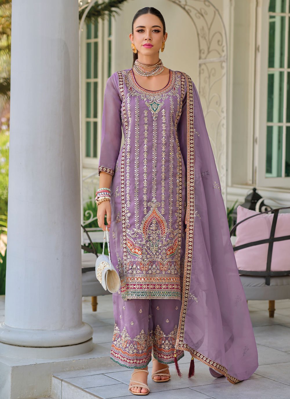 Buy Purple Shimmer Salwar Suit with Embroidered, Mirror and