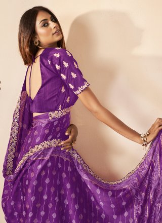 Purple Silk Contemporary Sari