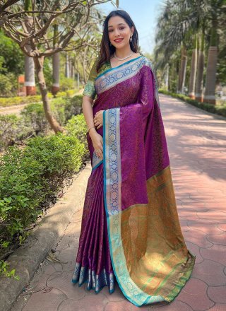 Purple Silk Contemporary Sari