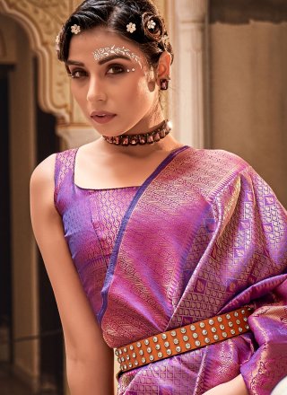 Purple Silk Contemporary Sari with Weaving and Zari Work for Women