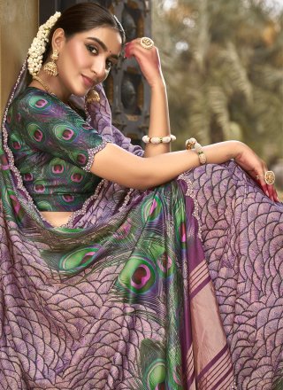 Purple Silk Diamond and Hand Work Classic Sari for Ceremonial