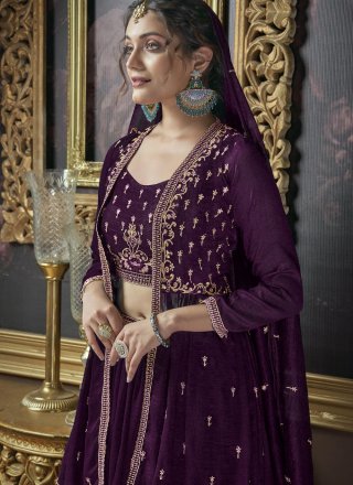 Purple Silk Embroidered and Sequins Work Readymade Lehenga Choli for Ceremonial