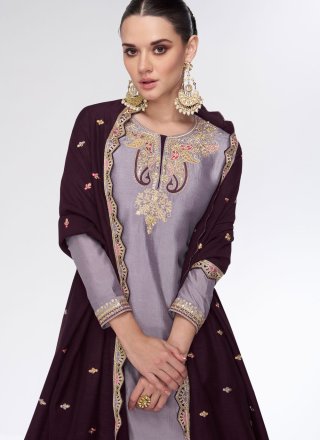 Purple Silk Embroidered and Sequins Work Readymade Lehenga Choli for Women
