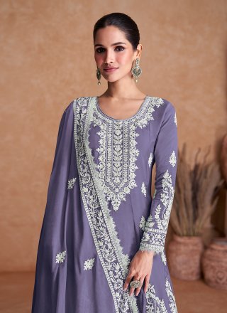 Purple Silk Embroidered Work Salwar Suit