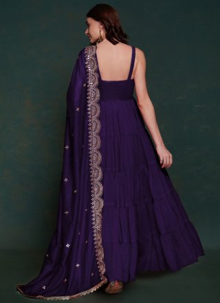 Purple Silk Gown In Plain