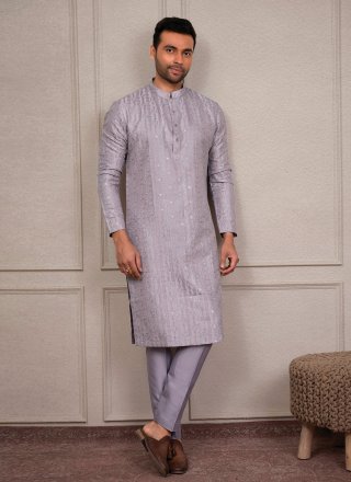Purple Silk Kurta Pyjama with Embroidered Work