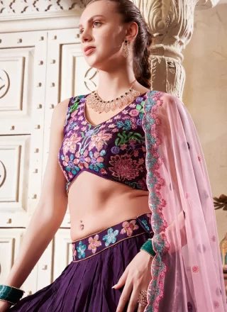 Purple Silk Lehenga Choli with Embroidered Work