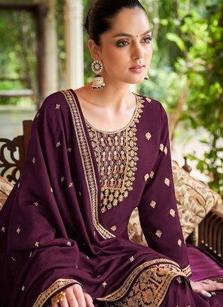Purple Silk Salwar Suit with Embroidered Work