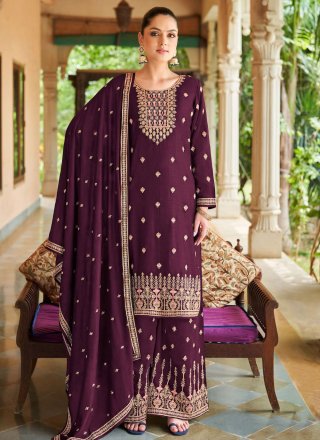 Purple Silk Salwar Suit with Embroidered Work