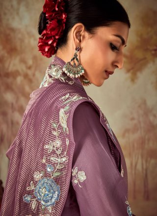 Purple Silk Salwar Suit with Embroidered Work for Ceremonial