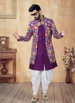 Purple Silk Sherwani Mens Wear