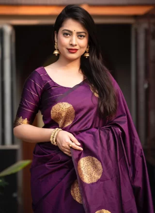Purple Silk Woven and Zari Work Designer Sari for Festival