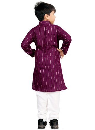 Purple Soft Cotton Buttons and Sequins Work Kurta Pyjama for Kid