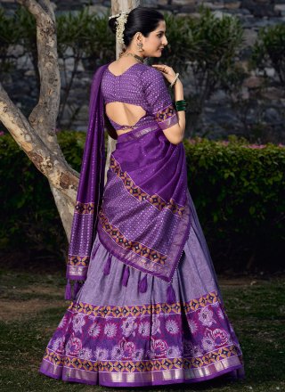 Purple Tussar Silk Floral Patch and Foil Print Work Lehenga Choli for Ceremonial