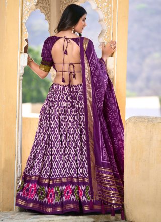 Purple Tussar Silk Foil Print Work Lehenga Choli for Ceremonial