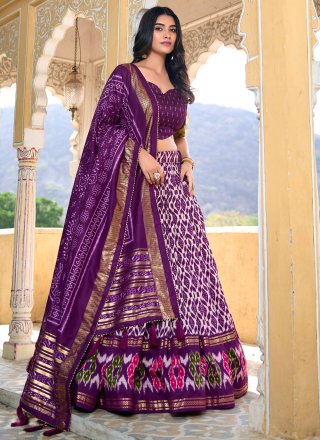 Purple Tussar Silk Foil Print Work Lehenga Choli for Ceremonial