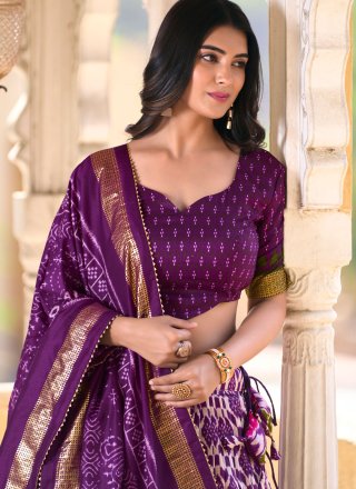 Purple Tussar Silk Foil Print Work Lehenga Choli for Ceremonial