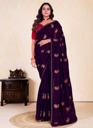 Purple Vichitra Silk Classic Saree