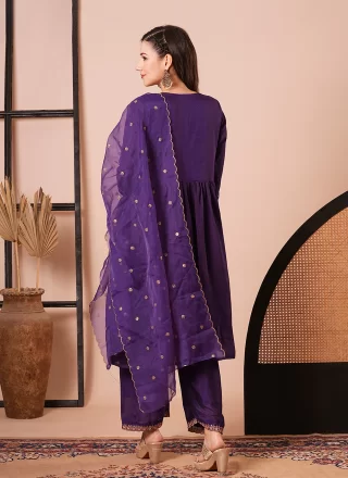 Purple Vichitra Silk Embroidered Work Salwar Suit