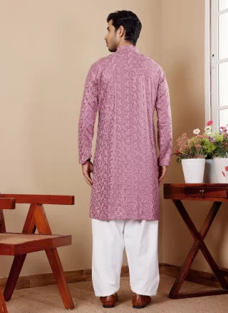 Purple Viscose Chikankari and Embroidered Work Kurta Pyjama