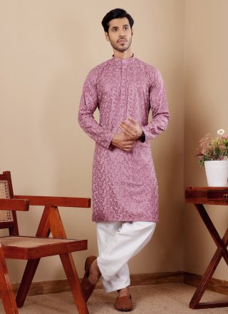 Purple Viscose Chikankari and Embroidered Work Kurta Pyjama