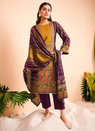 Purple Viscose Digital Print and Foil Print Work Trendy Suit for Women