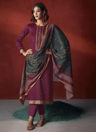 Purple Viscose Salwar Suit with Embroidered Work for Ceremonial