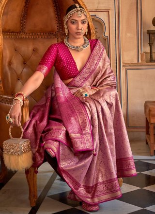 Purple Weaving Work Banarasi Silk Classic Saree