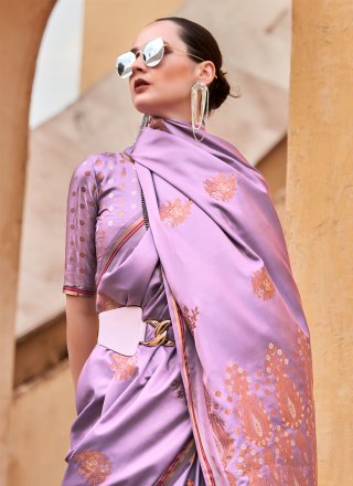 Purple Weaving Work Satin Contemporary Sari
