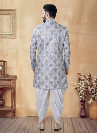 Radiant Grey Silk Sherwani Mens Wear with Sequins and Thread Work