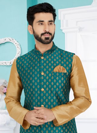 Rama Banarasi Silk Print Work Nehru Jackets