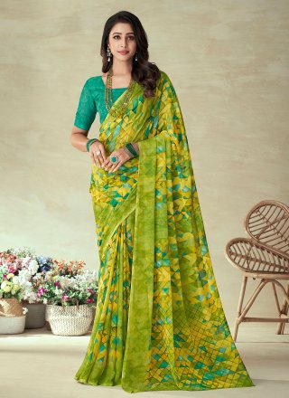 Buy Heritage Women's Chiffon Saree | With Designer Blouse Piece | Purple Multi  Colour | Free Size | Printed at Amazon.in