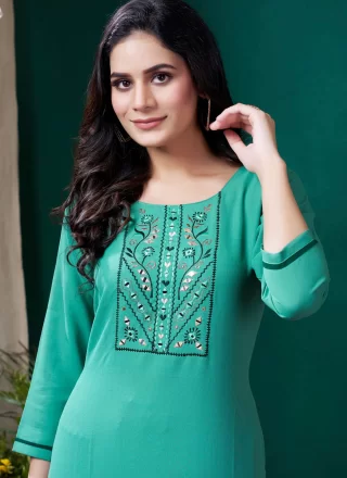 Rama Cotton Designer Kurti with Embroidered Work for Women