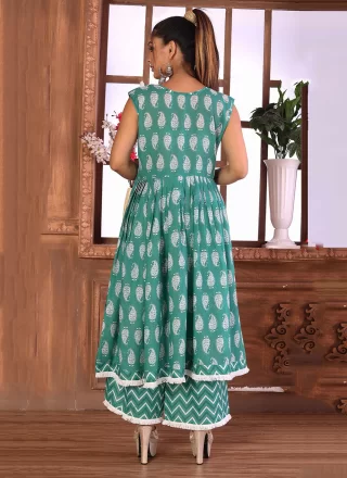 Rama Cotton Designer Kurti with Print Work for Ceremonial