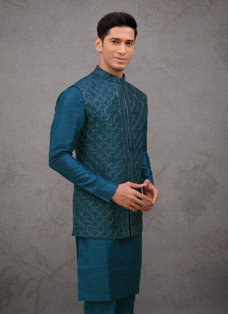 Rama Embroidered Work Silk Kurta Payjama with Jacket