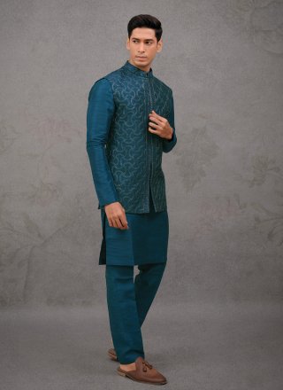 Rama Embroidered Work Silk Kurta Payjama with Jacket