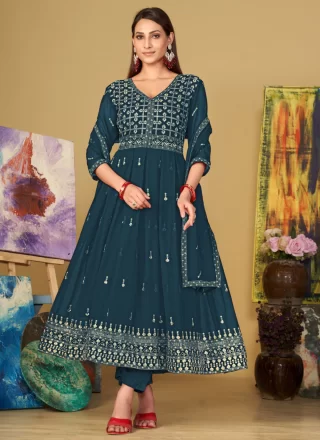 Rama Georgette Embroidered Work Salwar Suit for Ceremonial